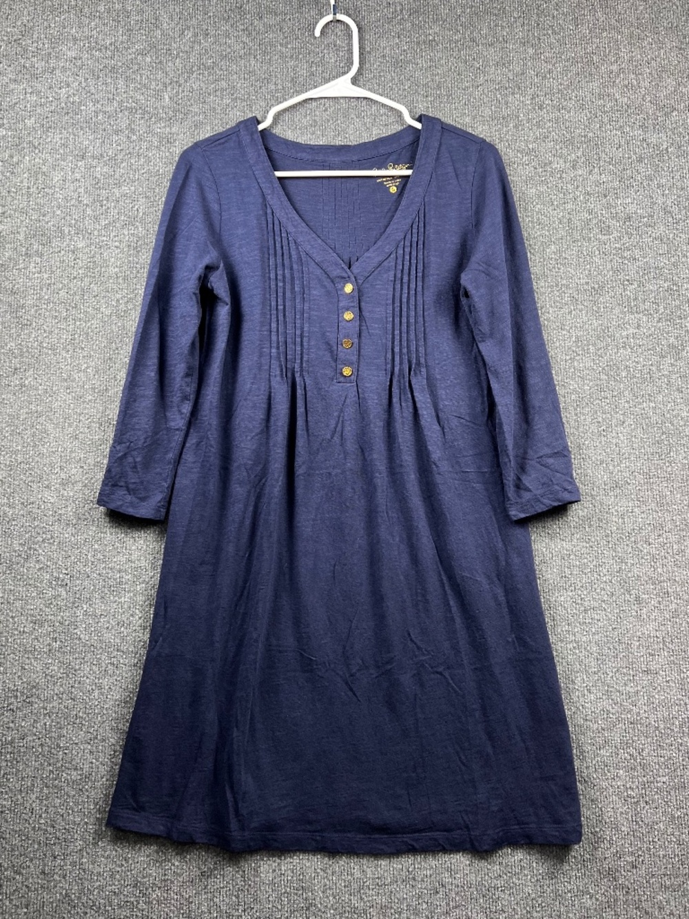 Lilly Pulitzer Dress Size S Navy Blue Amberly Shift Pintucked Top 3/4 Sleeves